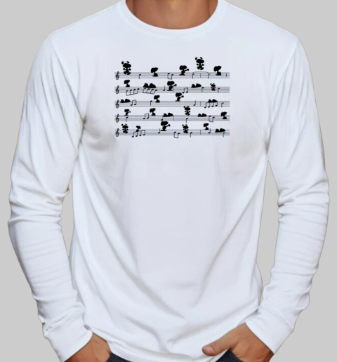 Snoopy With Music Notes T-Shirt Long Sleeved T-shirt 