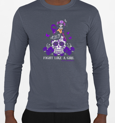 Sugar Skull Fight Like A Girl Lupus Awareness T-Shirt Long Sleeved T-shirt 