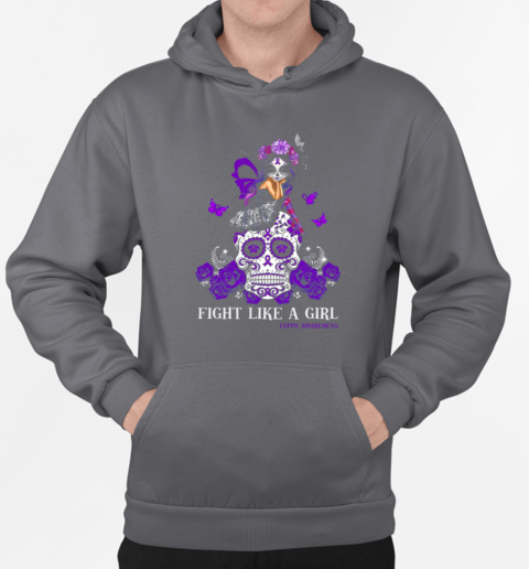 Sugar Skull Fight Like A Girl Lupus Awareness T-Shirt Unisex Hoodie