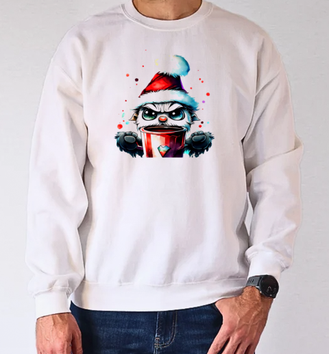 Ugly Santa Hat Cartoon Character Drinking from Cup T-Shirt Unisex Sweatshirt