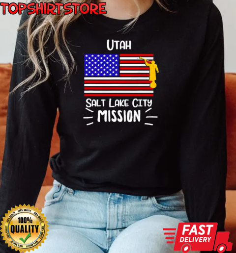 Utah Salt Lake City Mormon Lds Mission Missionary US Flag T-Shirt Long Sleeved T-shirt 