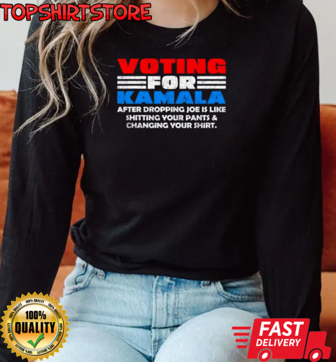 Voting for Kamala Harris after dropping Joe Biden Trump 2024 T-Shirt Long Sleeved T-shirt 