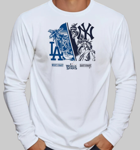 West Coast Los Angeles Dodgers vs. East Coast New York Yankees '47 Ash 2024 World Series T-Shirt Long Sleeved T-shirt 