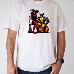 Witch Deadpool and Wolverine Cartoon Halloween T-Shirt