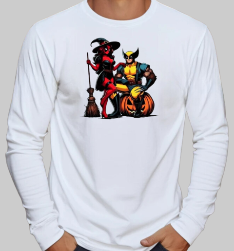 Witch Deadpool and Wolverine Cartoon Halloween T-Shirt Long Sleeved T-shirt 