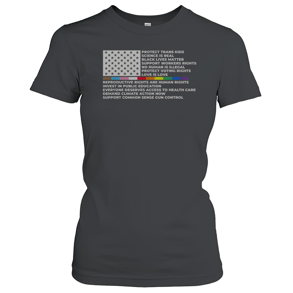Official Protect Trans Kids Black Lives Matter Supporting Not Brain Worms America Flag LGBTQ T-Shirt