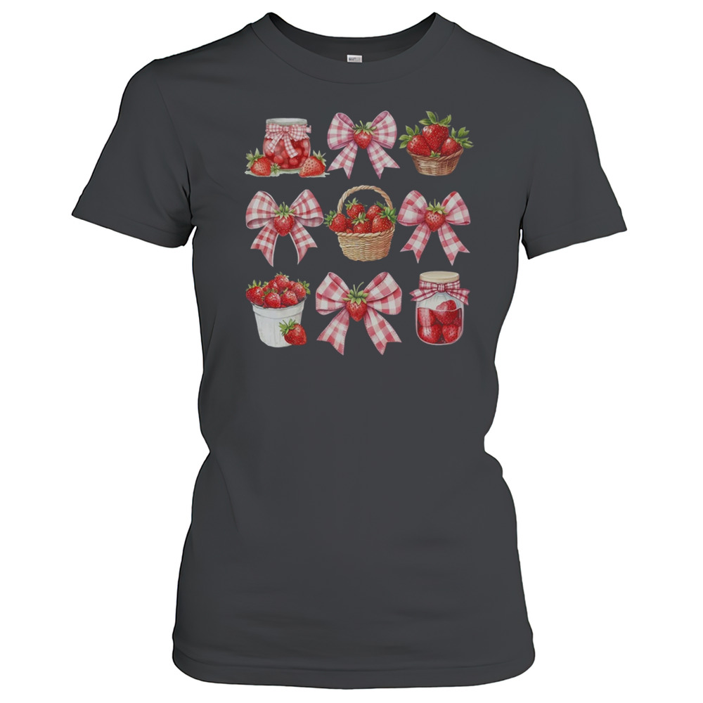 Strawberry Bow Coquette Bow Strawberries Festival Girls Women T-Shirt