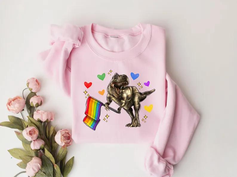 Funny T-Rex Holding Pride Flag Shirt