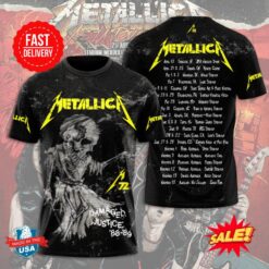 Metallica Band 2025 Tour Dates Damage Justice M72 World Tour 3D Shirt