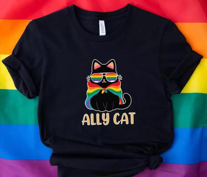 Rainbow Pride Ally Cat T-Shirt