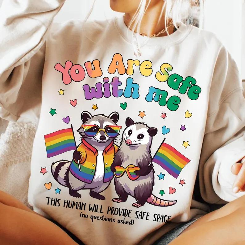 You Are Safe With Me Gay Pride Funny Raccoon LGBT Shirt