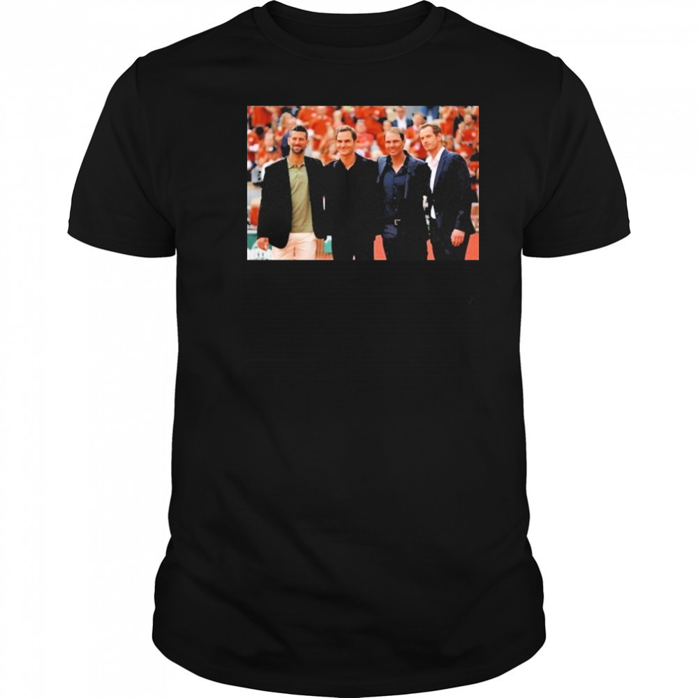 Four Tennis Legends Djokovic Federer Murray Nadal At Rafa Roland Garros Tribute Wall shirt