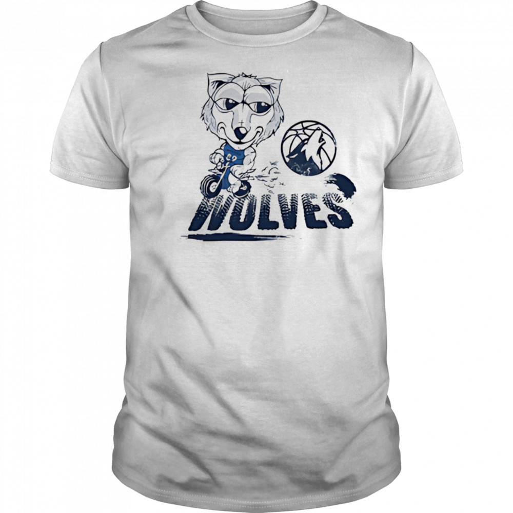 Minnesota Timberwolves Crunch the Wolf riding bike shirt