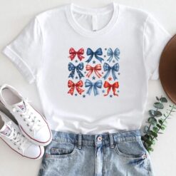 4th of July Patriotic Bow T-Shirt – Cute Red White Blue Ribbon Print