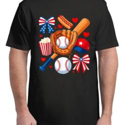 Baseball 4th Of July Coquette Bow Women Girls Baseball Mom T-Shirt