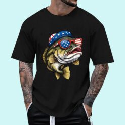 Bass Fish 4th Of July American US Flag Patriotic Fishing T-Shirt