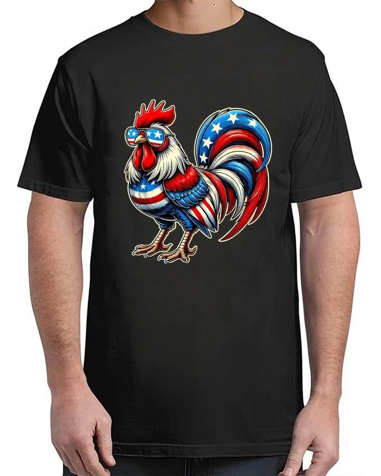 Chicken American Flag USA Farmer Funny 4th Of July Fourth T-Shirt