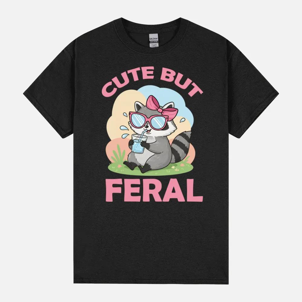 Cute But Feral Funny Pink Racoon With Glasses Toddler Girls Unisex T-Shirt