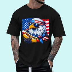 Funny Bald Eagle Hotdog American Flag 4th Of July Patriotic T-Shirt