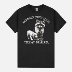 Funny Retro Racoon And Puppy Support Your Local Treat Dealer Unisex T-Shirt