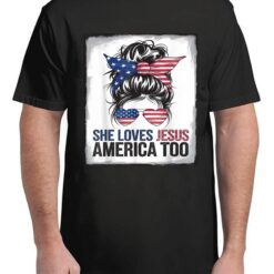 Girl Loves Jesus & America 4th July Flag USA Patriotic T-Shirt