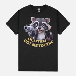 Gluten Got Me Tootin_ Funny Meme Racoon Retro Humor Joke Unisex T-Shirt