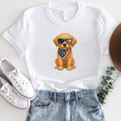 Patriotic Puppy 4th of July T-Shirt – Cute Dog in USA Flag Bandana