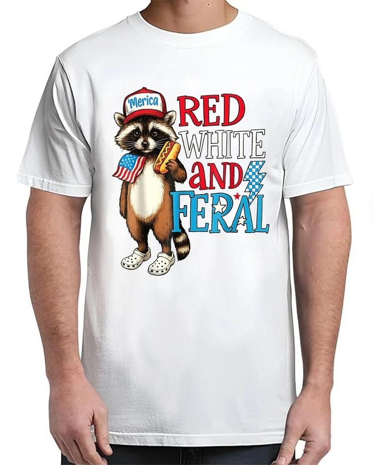 Raccoon 4th Of July Patriotic Cute Red White And Feral T-Shirt