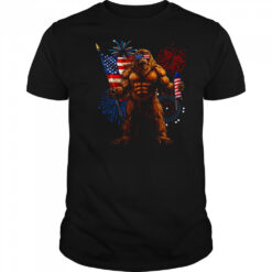 Bigfoot Fireworks 4th Of July Men Sasquatch American US Flag shirt