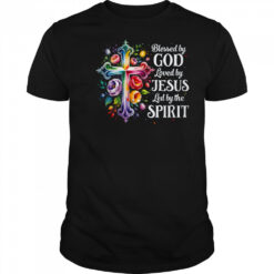 Blessed By God Loved By Jesus Flowers Cross Christian Women shirt
