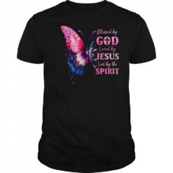 Blessed By God Loved By Jesus Pink Butterfly Christian shirt