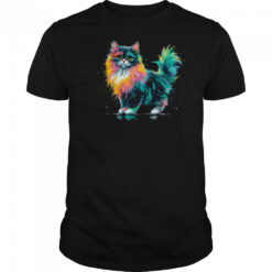 Cat Men Women Colourful Watercolour Cat Lover Animal Design shirt