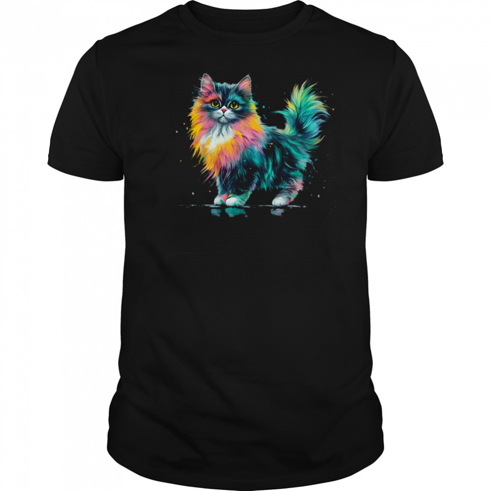Cat Men Women Colourful Watercolour Cat Lover Animal Design shirt