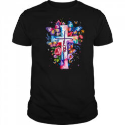 Faith Cross Floral Butterflies Christ Flowers Religious shirt