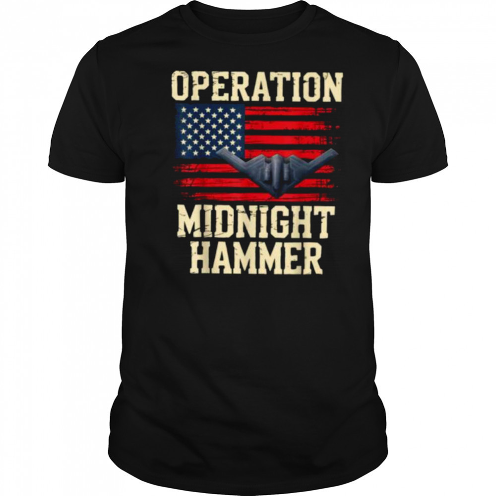 Retro Midnight Hammer B 2 Stealth Jet Operation USA Flag T Shirt