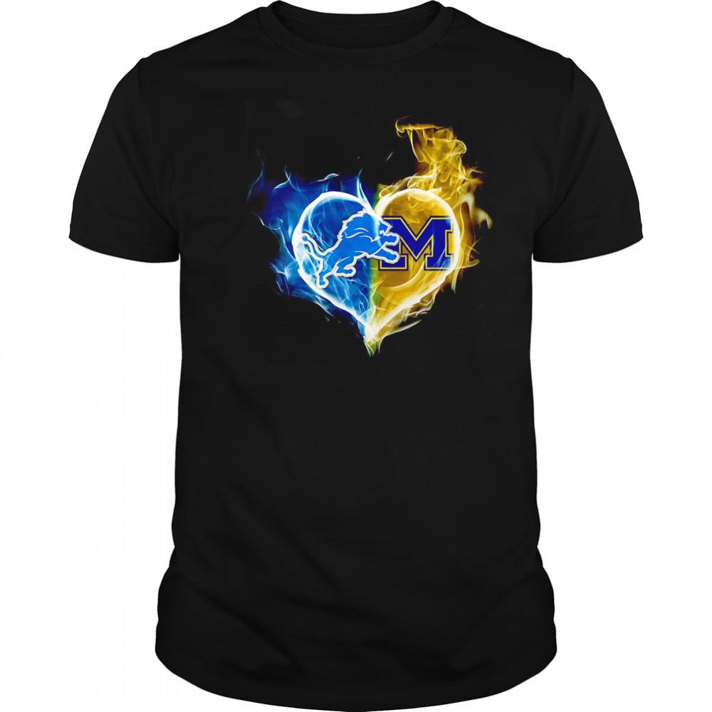 Smoke heart Detroit Lions and Michigan Wolverines shirt