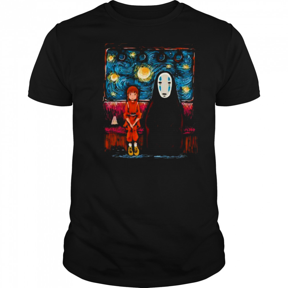 Spirited Away featuring Chihiro and No Face in the style of Van Gogh’s Starry Night shirt