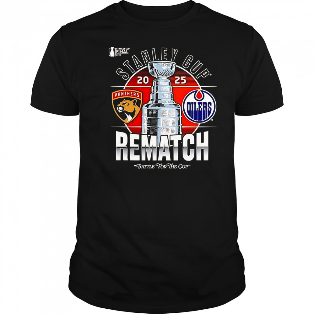 Stanley Cup Final 2025 Florida Panthers Vs Edmonton Oilers Matchup Rematch Logo T-Shirt Stanley Cup Final 2025 Florida Panthers Vs Edmonton Oilers Matchup Rematch Logo T-Shirt