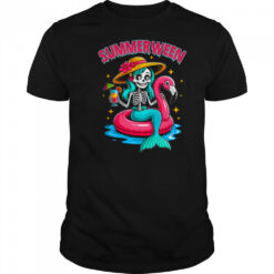 Summerween Mermaid Skeleton Halloween Flamingo Summer Vacay shirt