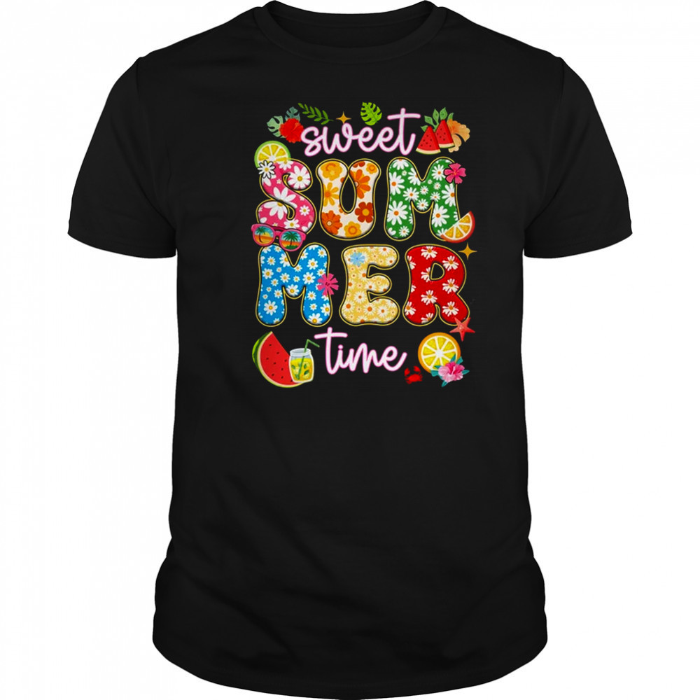 Sweet Summer Time Groovy Floral Summer Vacation Women Girls shirt