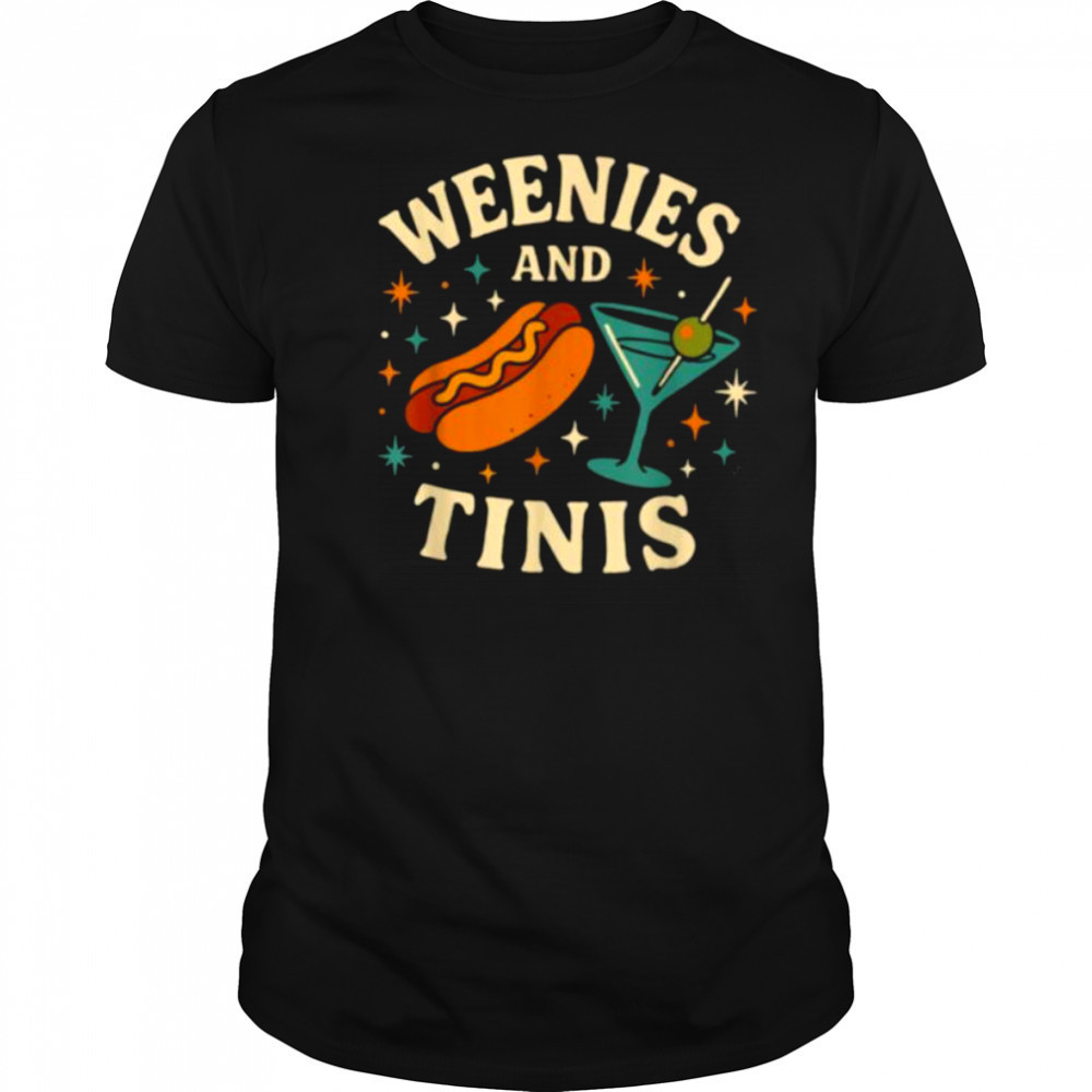 Weenies and Tinis Retro Hotdog Martini Party Art T Shirt