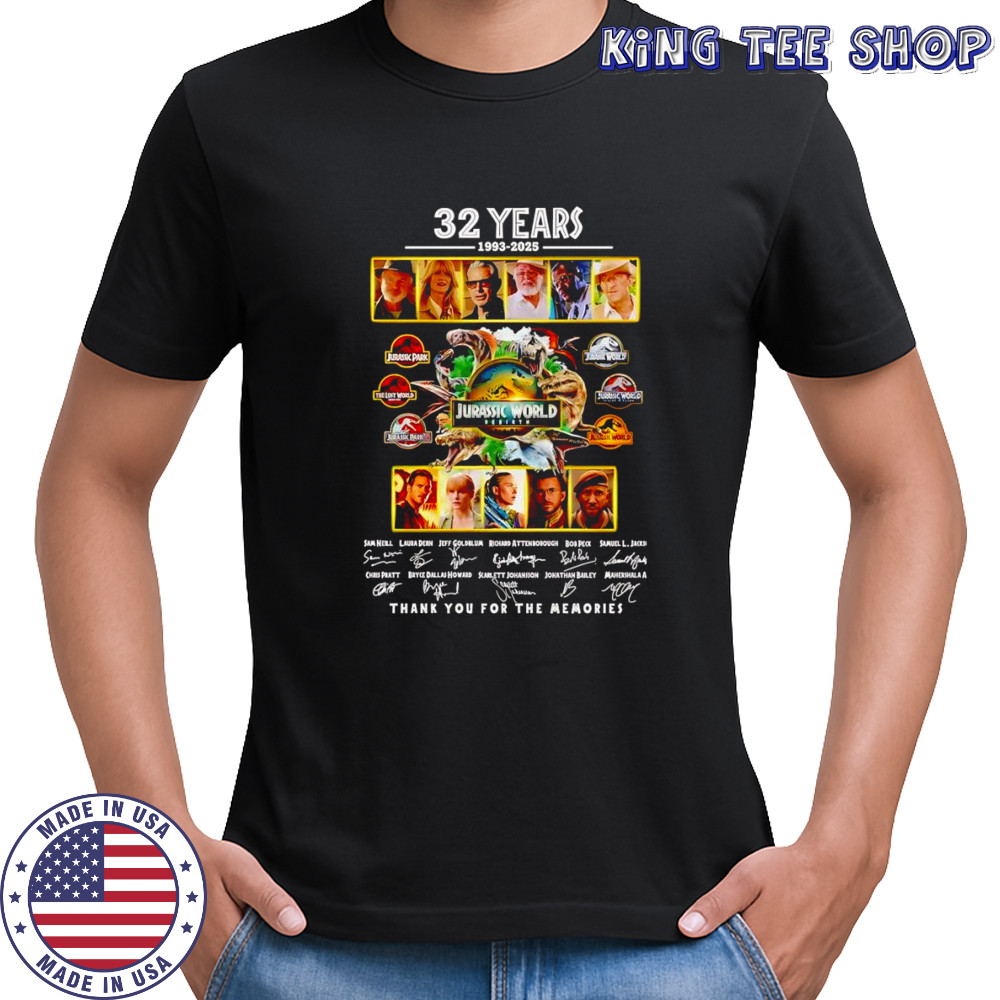 32 years 1993 2025 Jurassic World Rebirth thank you for the memories shirt