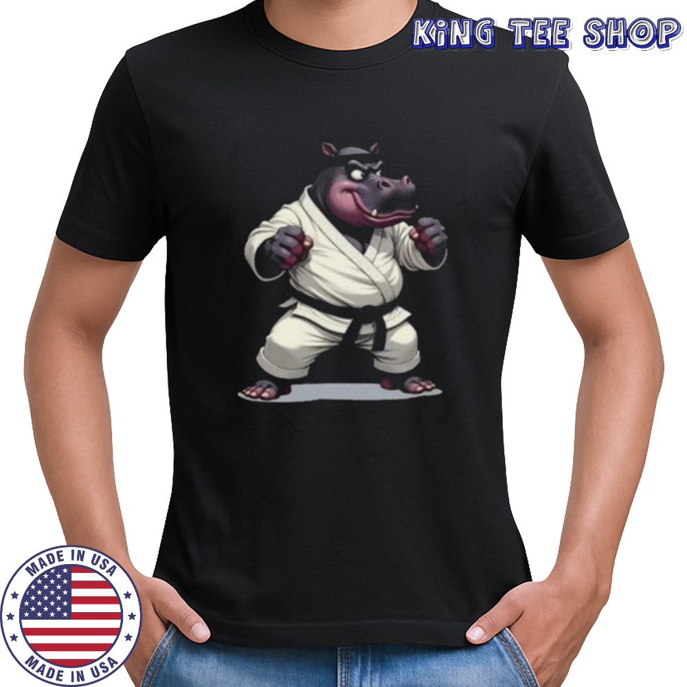 Combative Hippo wearing a GI in fight pose 1 Fan Fun Long Sleeve Shirt