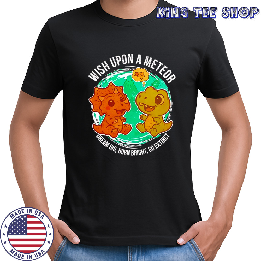 Dragon and dinosaur wish upon a meteor dream big burn bright go extinct shirt