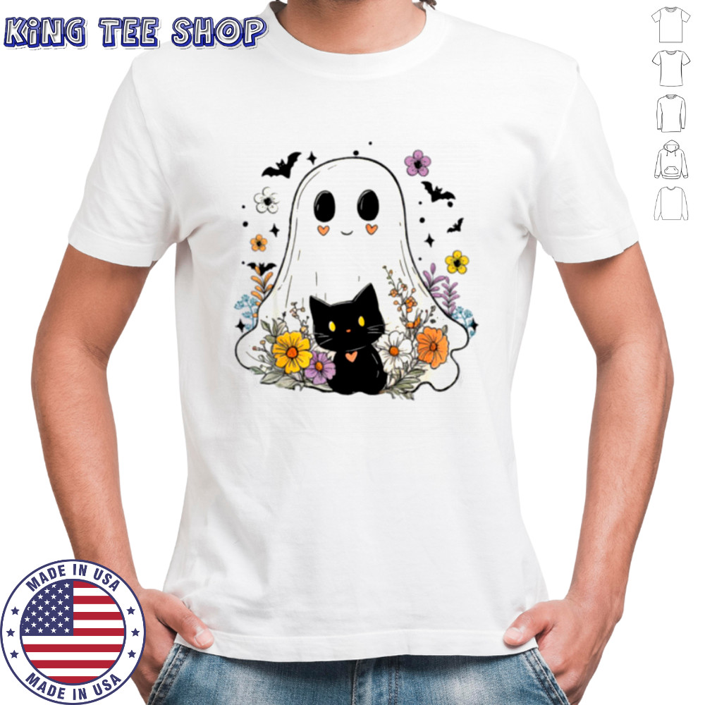 Floral Ghost Black Cat Halloween Costume Shirt