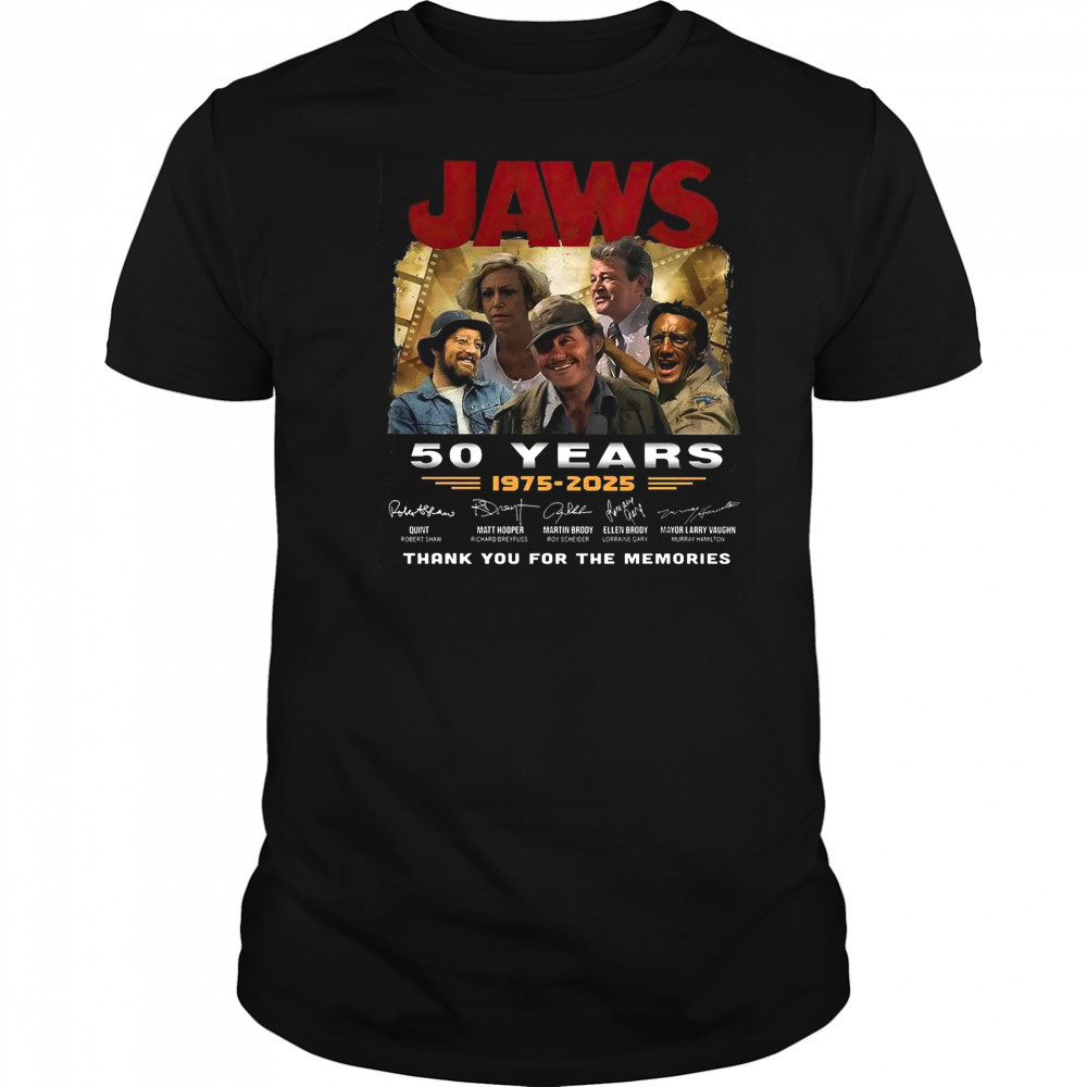 Jaws 50 Years 1975-2025 Thank You For The Memories Signature T-Shirt