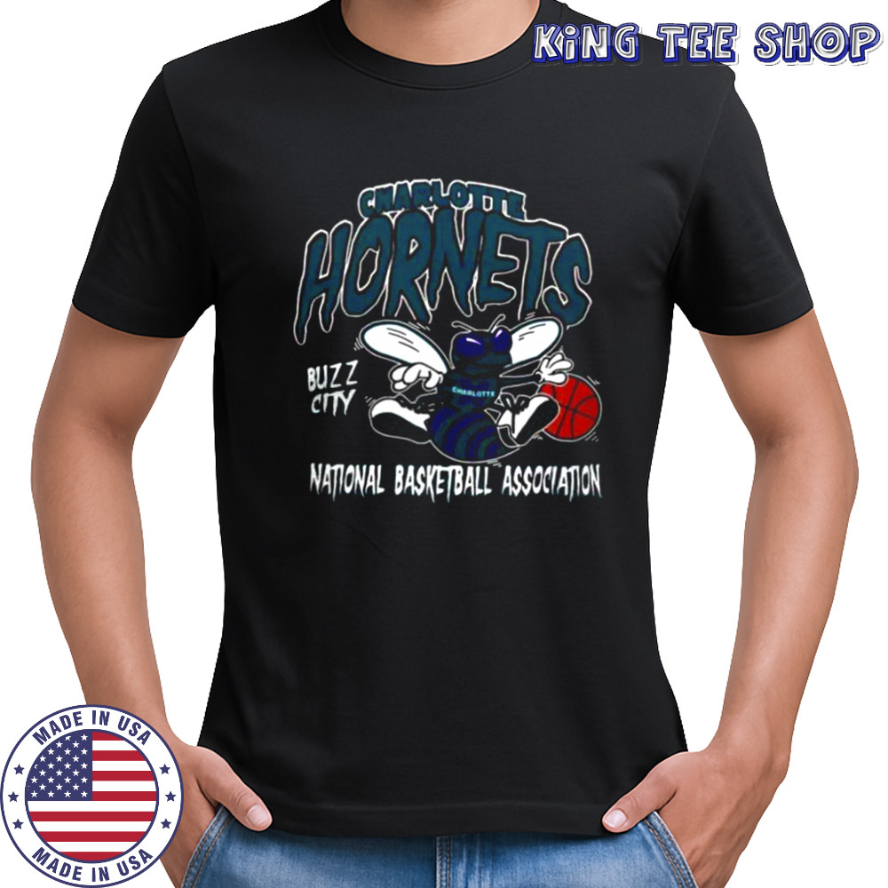 Mitchell & Ness Black Charlotte Hornets Retro Mascot Script T Shirt