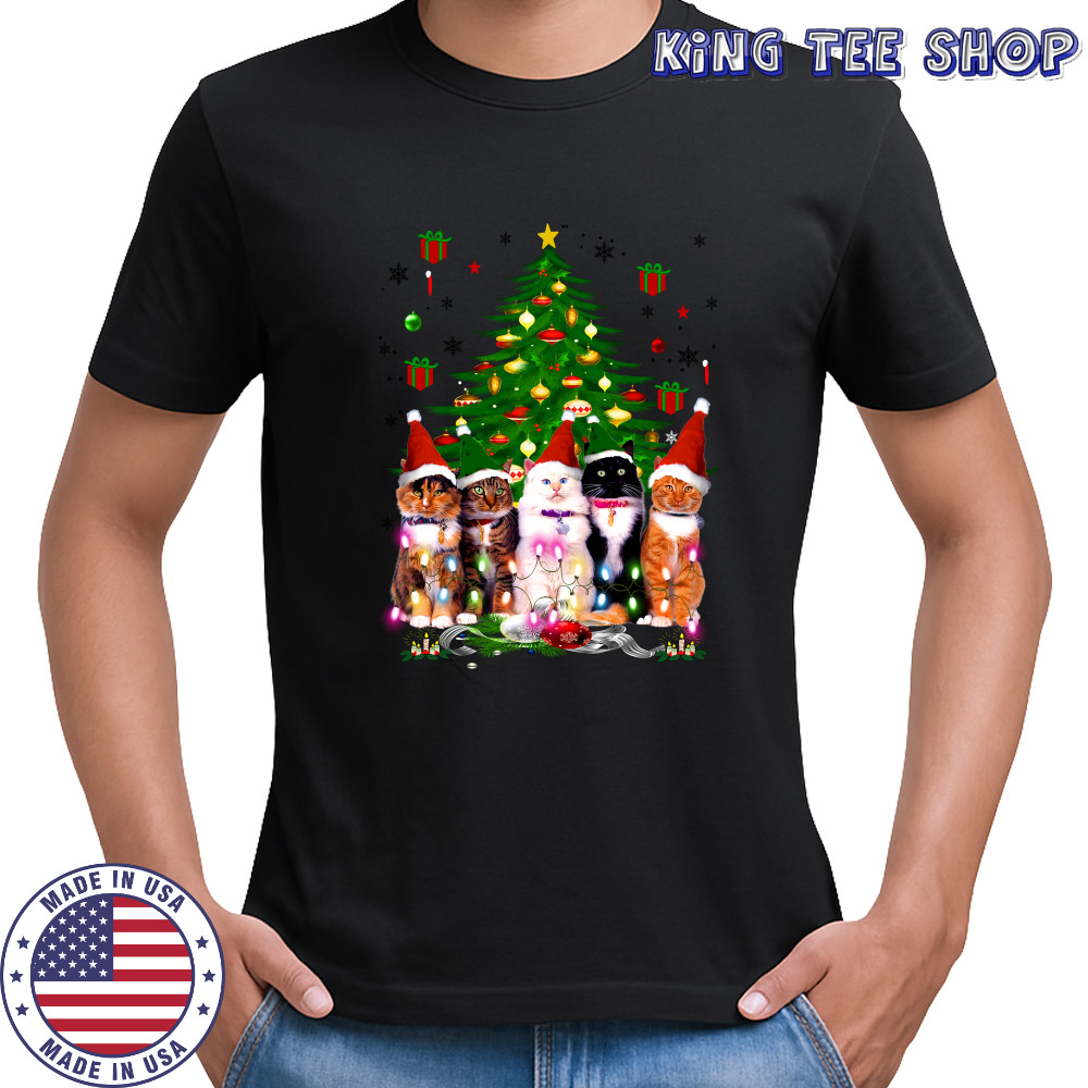 Santa Cats light 2022 Christmas tree shirt