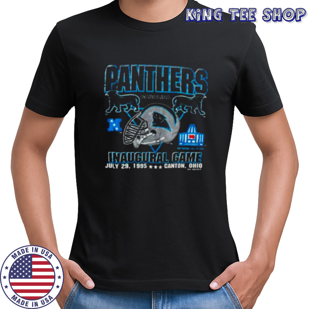 1995 Carolina Panthers Vintage Logo 7 Inaugural Season Hall of Fame Game Full Alternate Cat Logo NFL Shirt