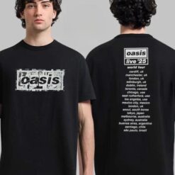 Oasis Live 25 World Tour Box Logo UK Design With Tour Dates Two Sided T-Shirt